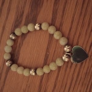 Sterling heart jade bead bracelet